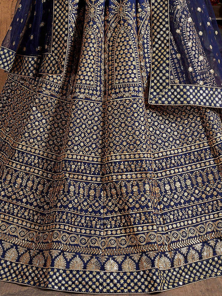 Captivating Blue Sequins Silk Wedding Wear Plus Size Lehenga Choli 