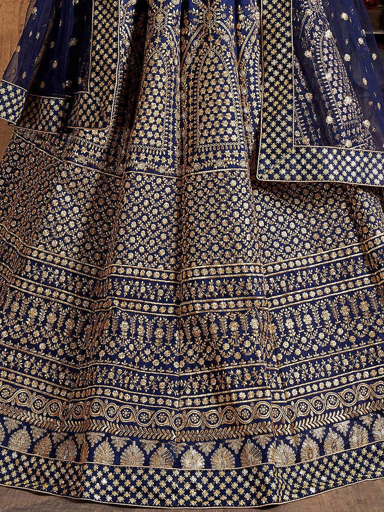 Captivating Blue Sequins Silk Wedding Wear Plus Size Lehenga Choli 