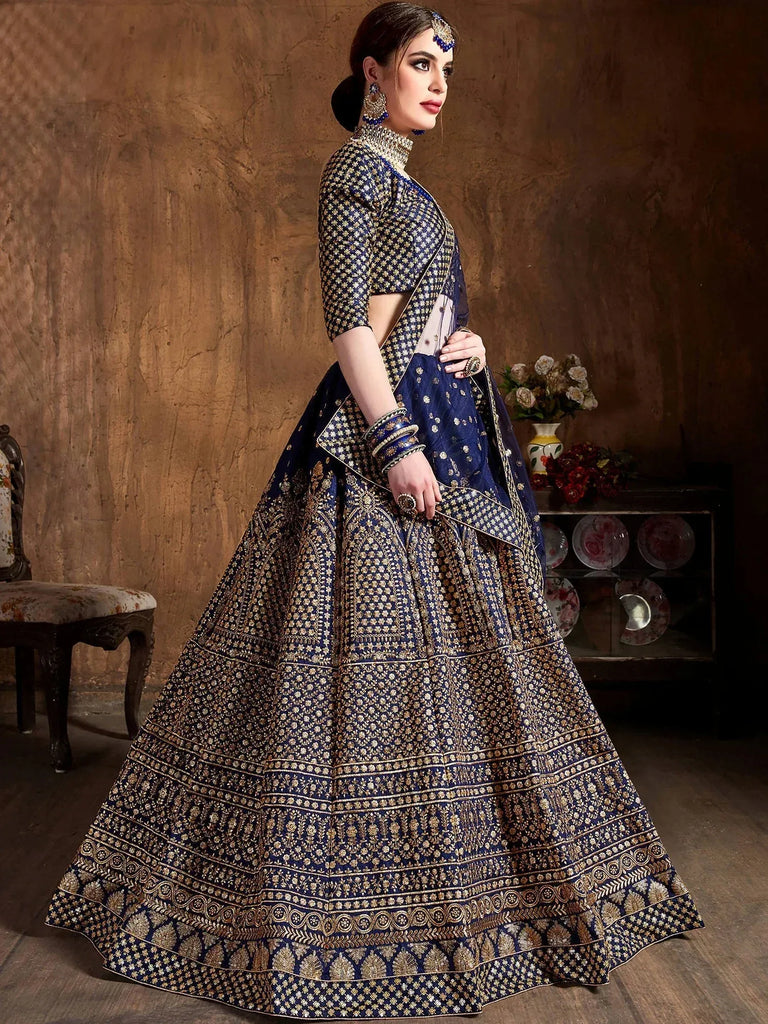Captivating Blue Sequins Silk Wedding Wear Plus Size Lehenga Choli 