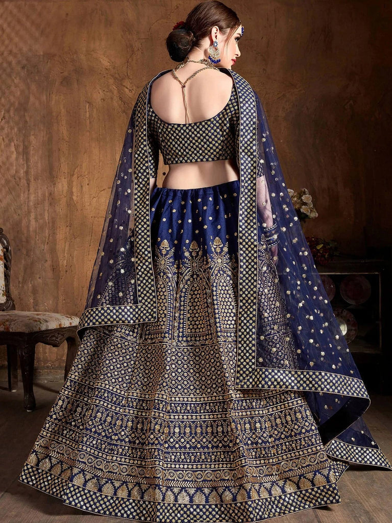 Captivating Blue Sequins Silk Wedding Wear Plus Size Lehenga Choli 