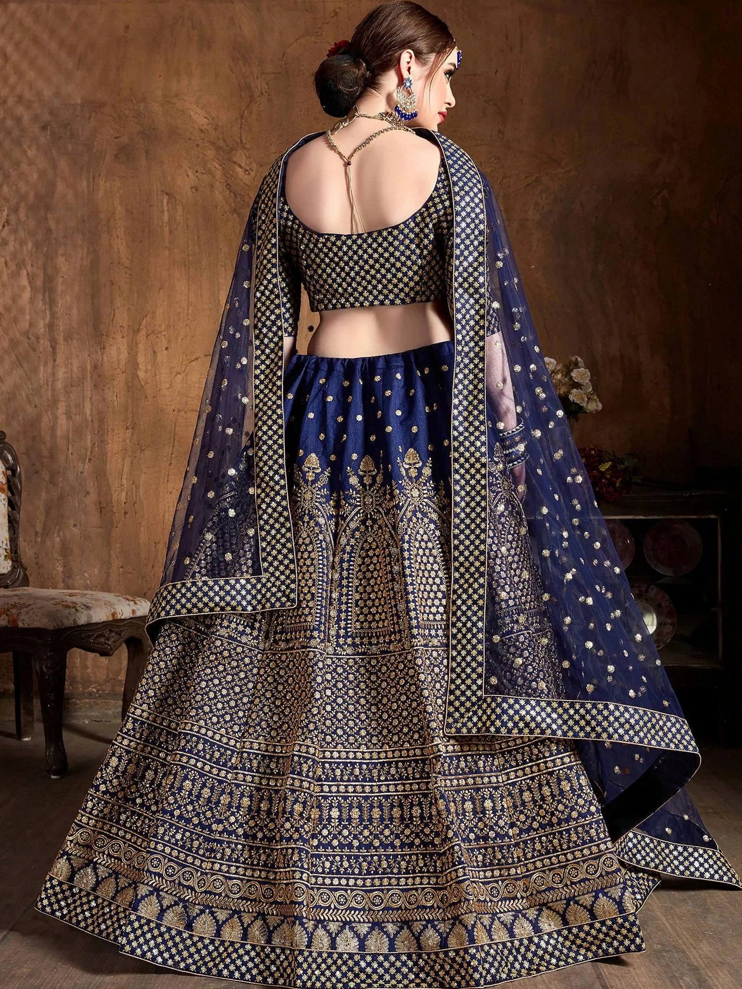 Captivating Blue Sequins Silk Wedding Wear Plus Size Lehenga Choli 