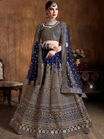 Captivating Blue Sequins Silk Wedding Wear Plus Size Lehenga Choli