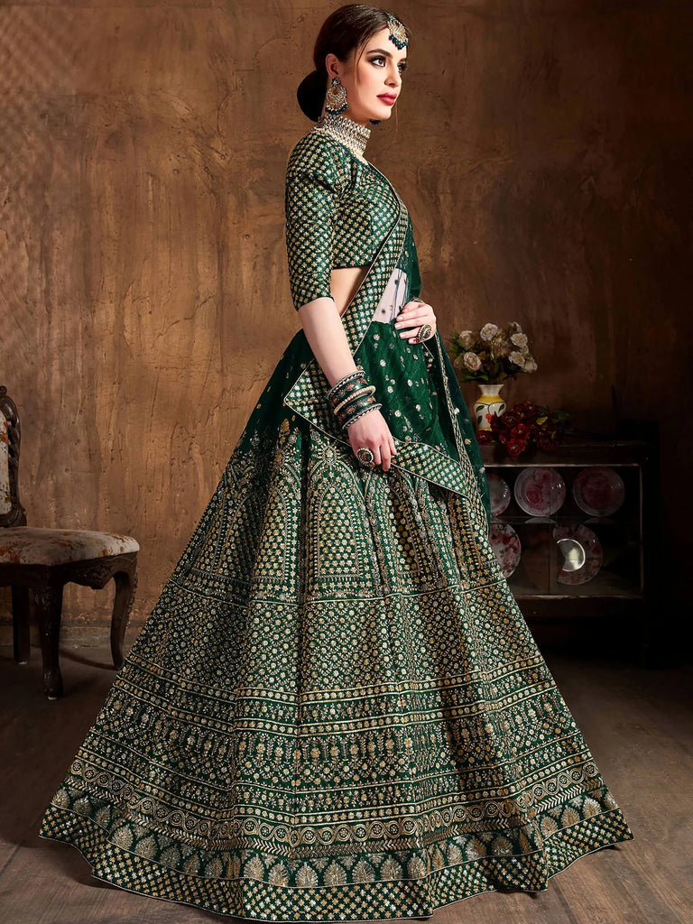 Sparkling Green Sequins Silk Engagement Wear Plus Size Lehenga Choli 