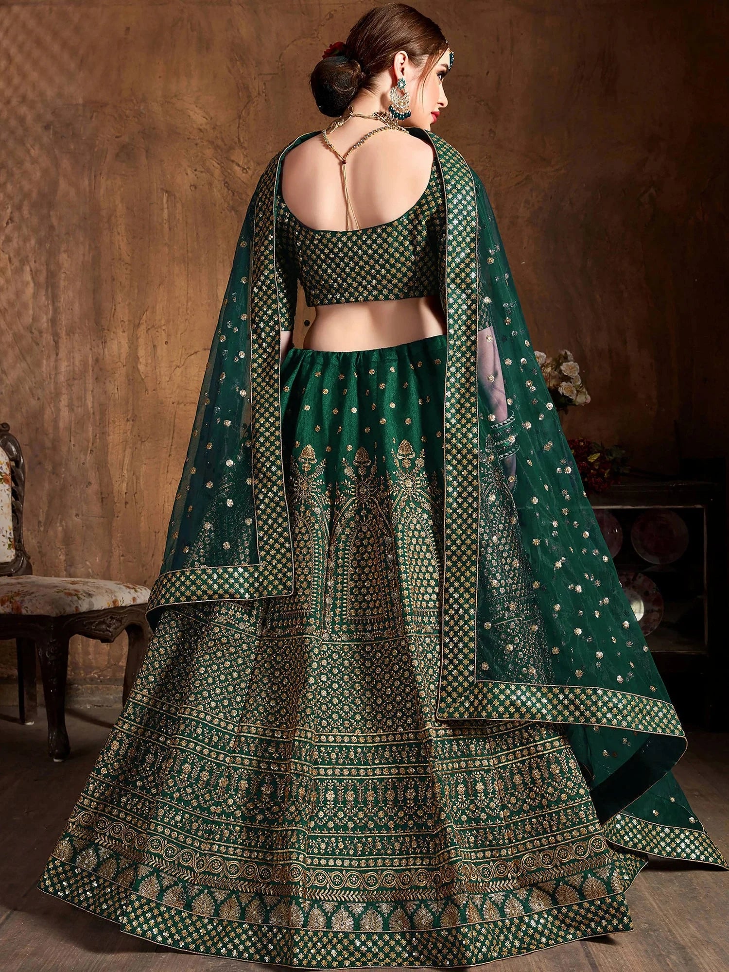 Sparkling Green Sequins Silk Engagement Wear Plus Size Lehenga Choli 