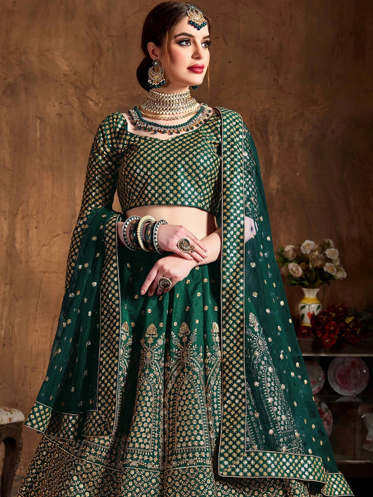 Sparkling Green Sequins Silk Engagement Wear Plus Size Lehenga Choli 