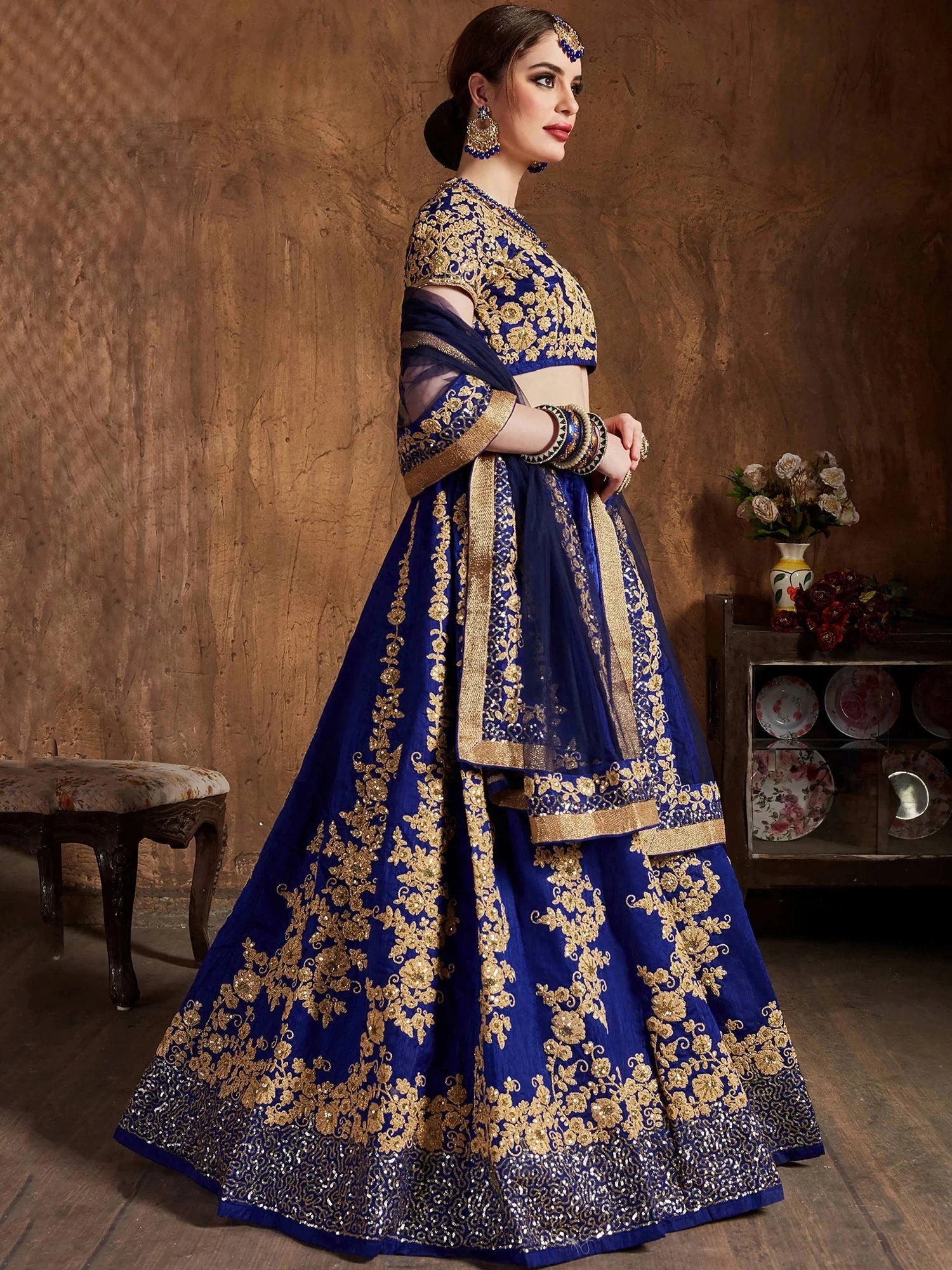 Fabulous Blue Dori Work Silk Function Wear Plus Size Lehenga Choli