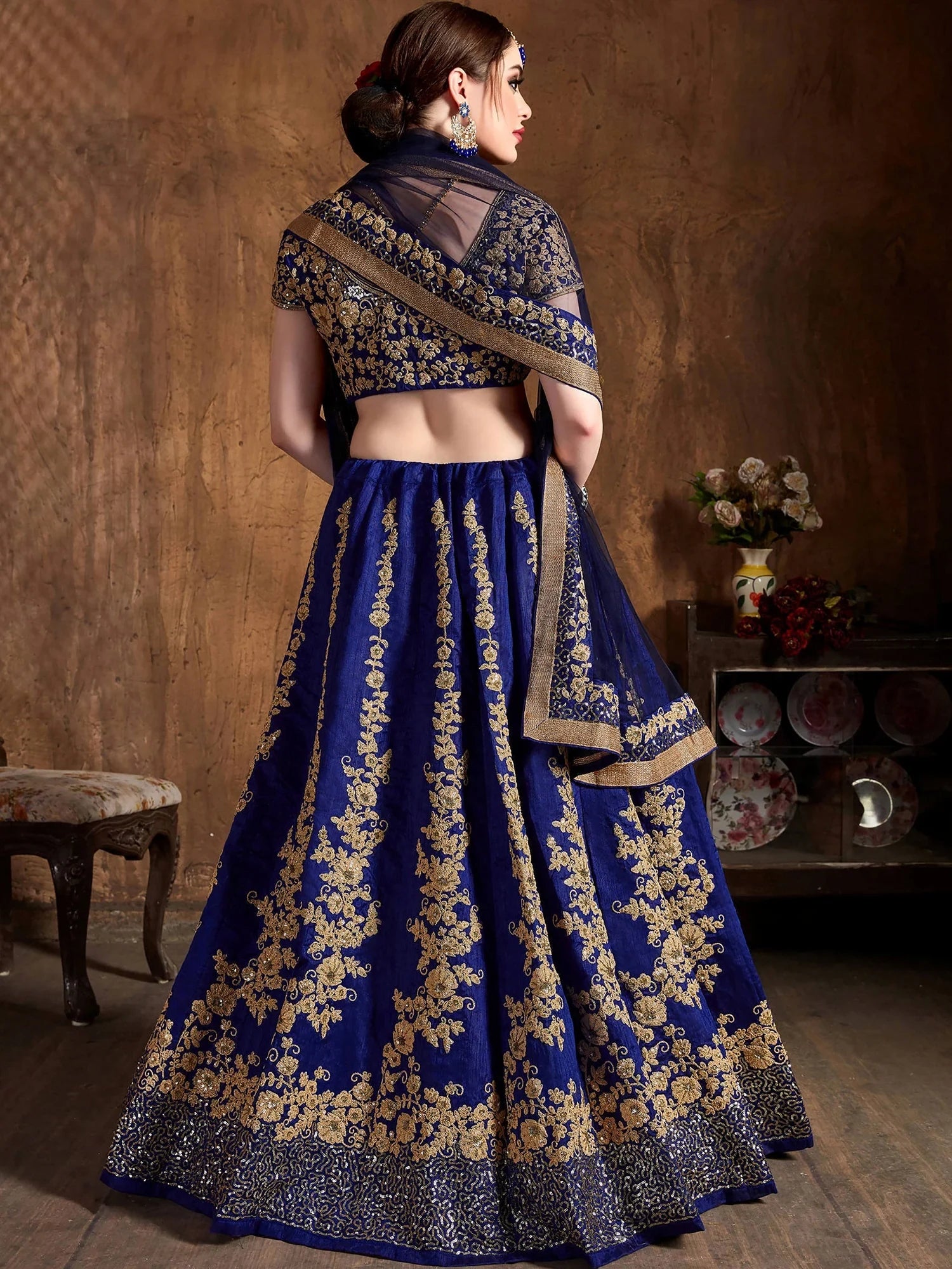 Fabulous Blue Dori Work Silk Function Wear Plus Size Lehenga Choli