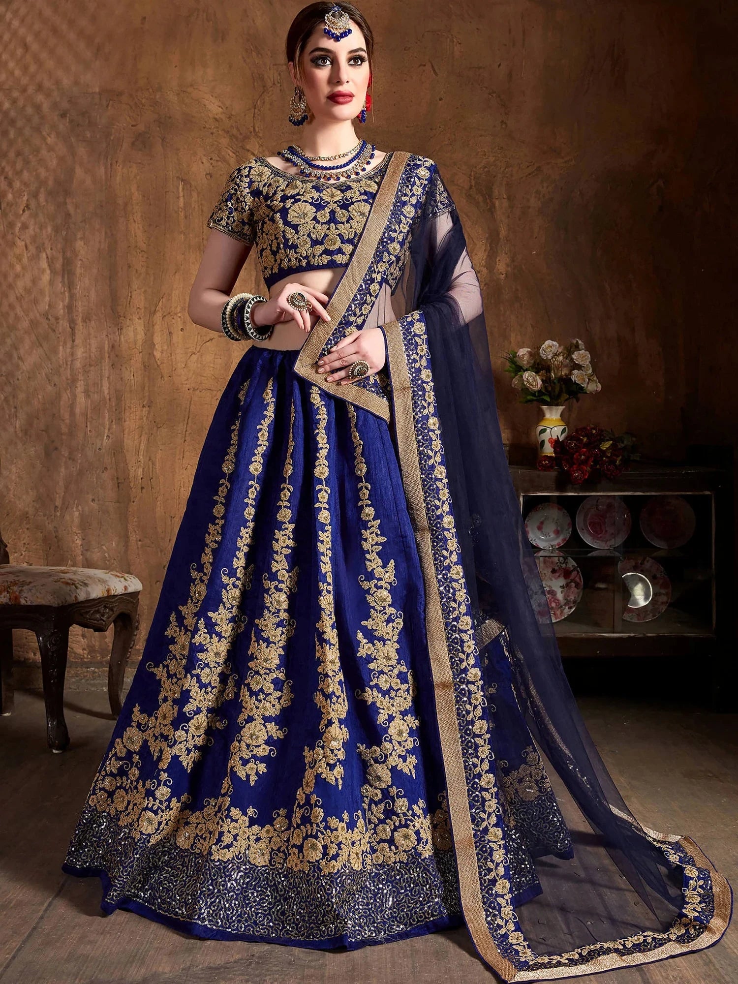 Fabulous Blue Dori Work Silk Function Wear Plus Size Lehenga Choli