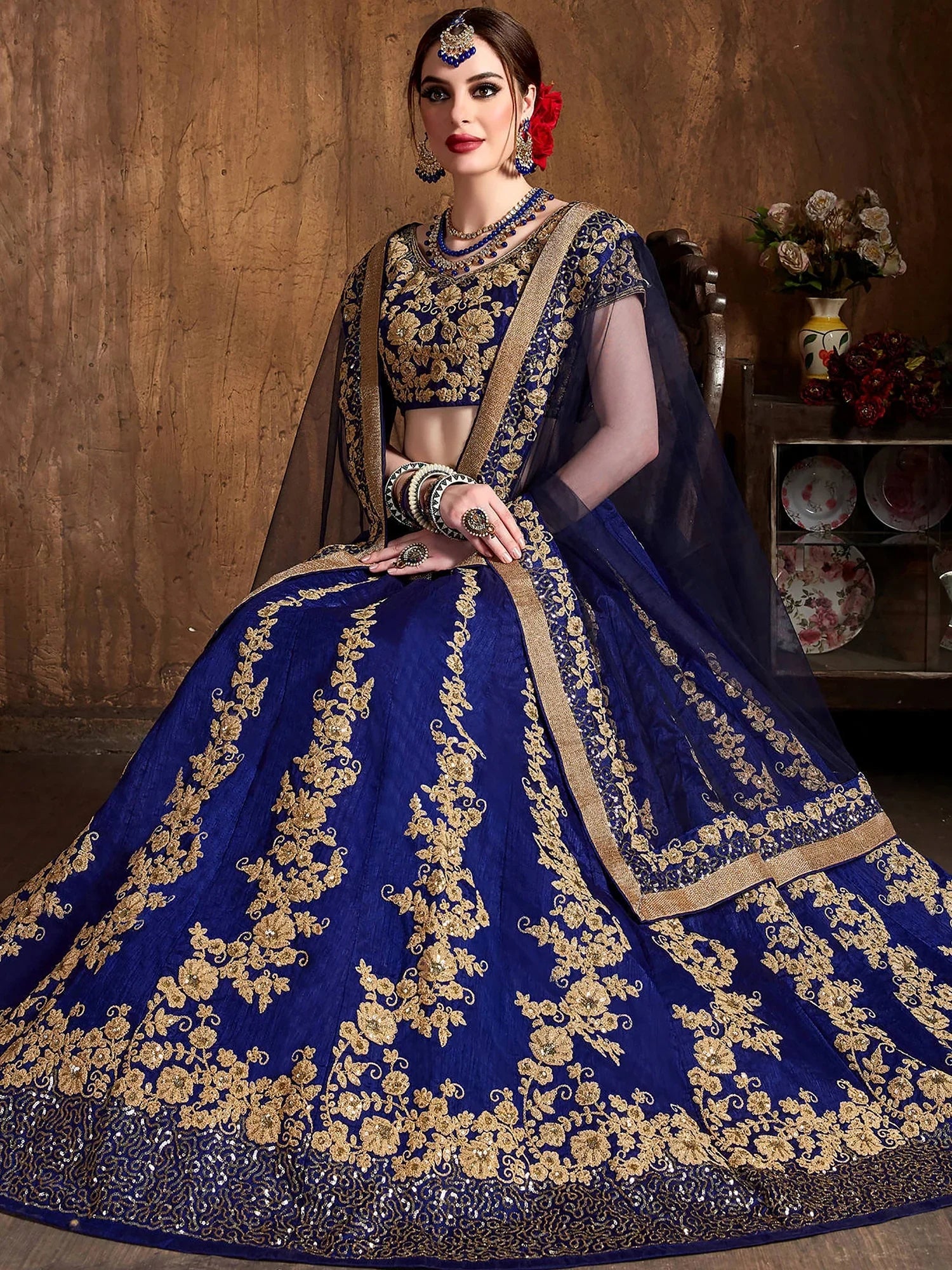 Fabulous Blue Dori Work Silk Function Wear Plus Size Lehenga Choli
