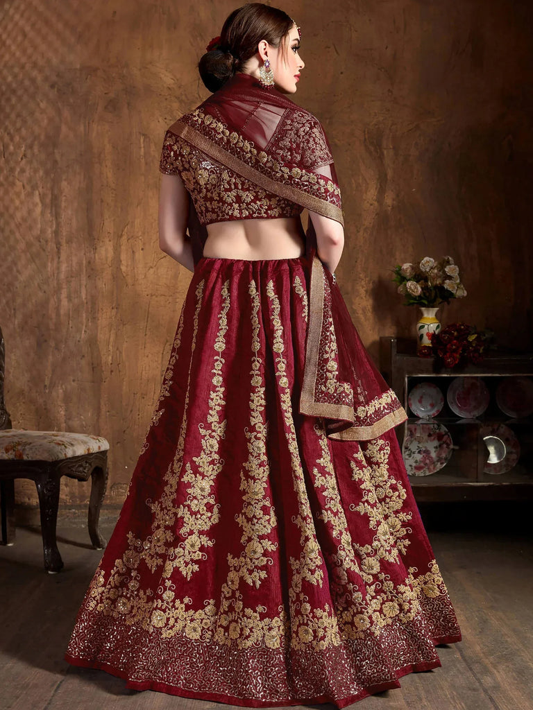 Fantastic Maroon Dori Work Silk Wedding Wear Plus Size Lehenga Choli