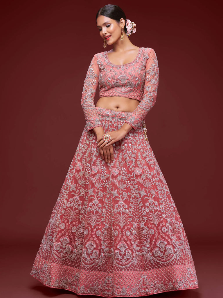 Alluring Pink Dori Work Soft Net Ceremony Wear Lehenga Choli