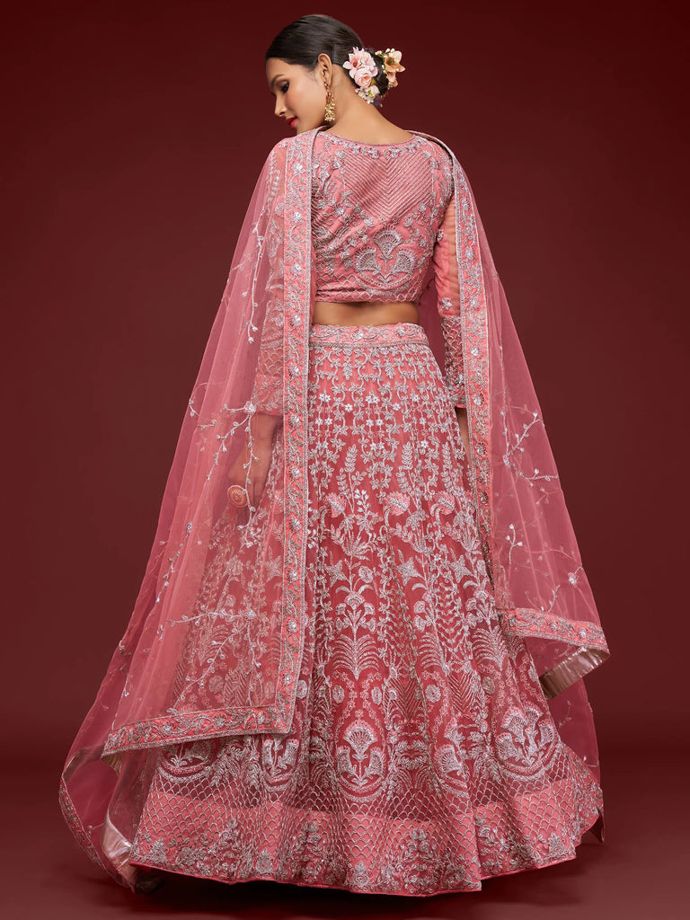 Alluring Pink Dori Work Soft Net Ceremony Wear Lehenga Choli