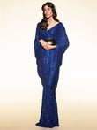 Sabyasachi Navy Blue Sequins Party Wear Saree With Blouse