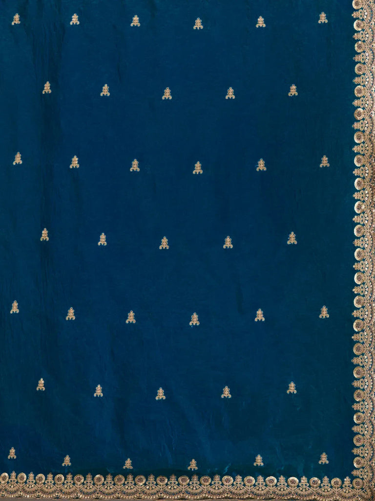 Elegant Blue Embroidered Tissue Silk Party Wear Saree With Blouse