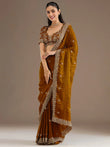 Classic Golden Zari Embroidered Silk Reception Wear Saree With Blouse