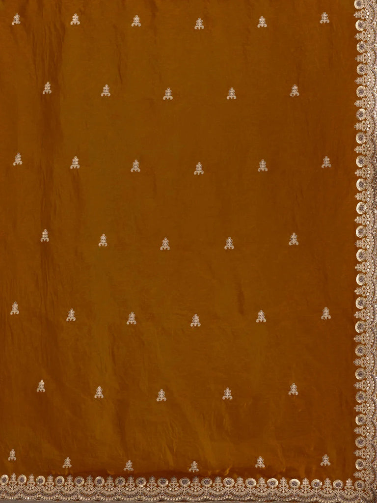 Classic Golden Zari Embroidered Silk Reception Wear Saree With Blouse