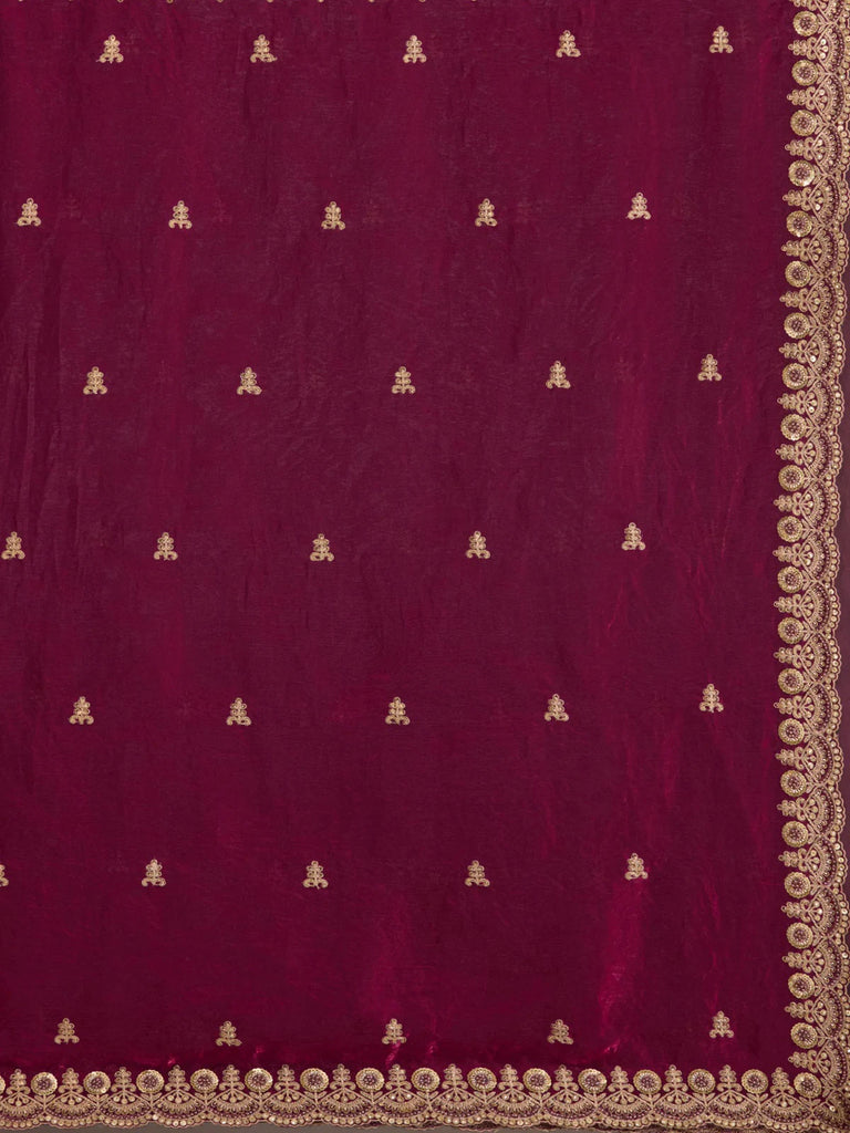 Alluring Maroon Zari Embroidered Silk Party Wear Saree With Blouse