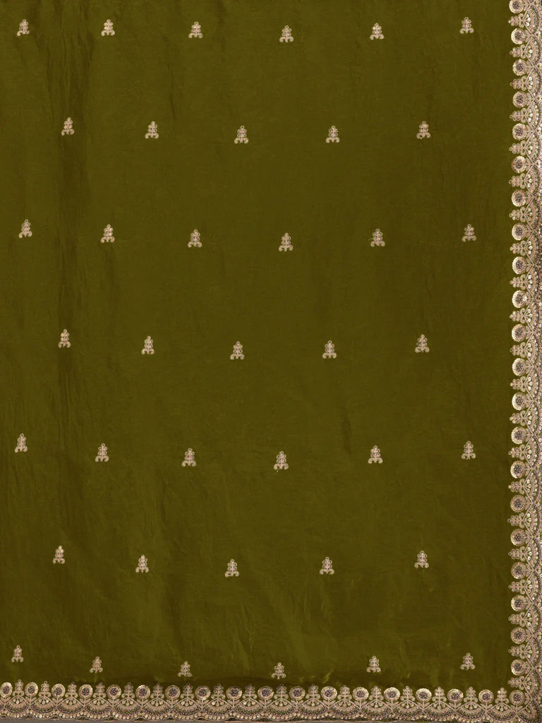 Amazing Green Embroidered Silk Festival Wear Saree With Blouse