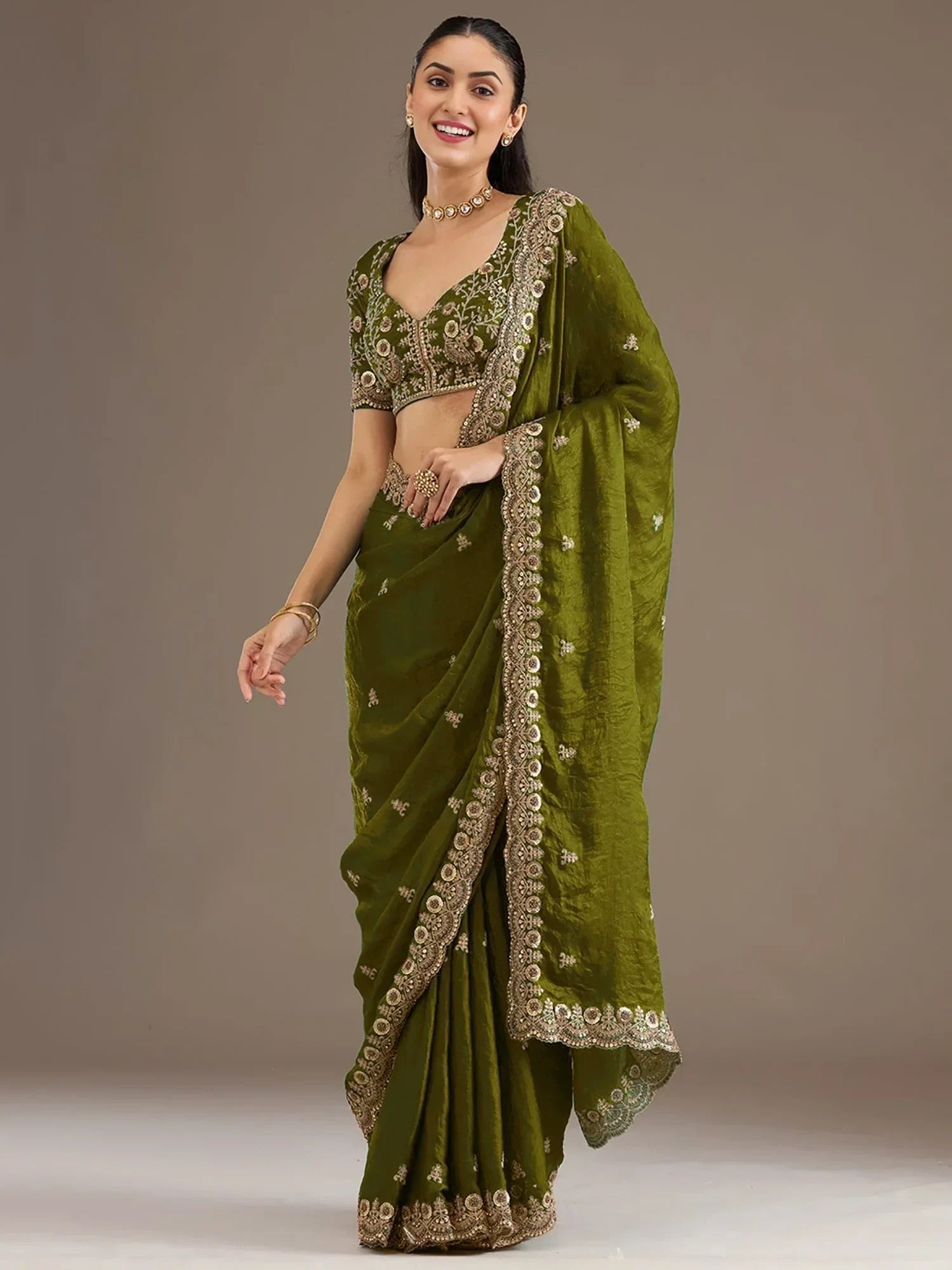 Amazing Green Embroidered Silk Festival Wear Saree With Blouse