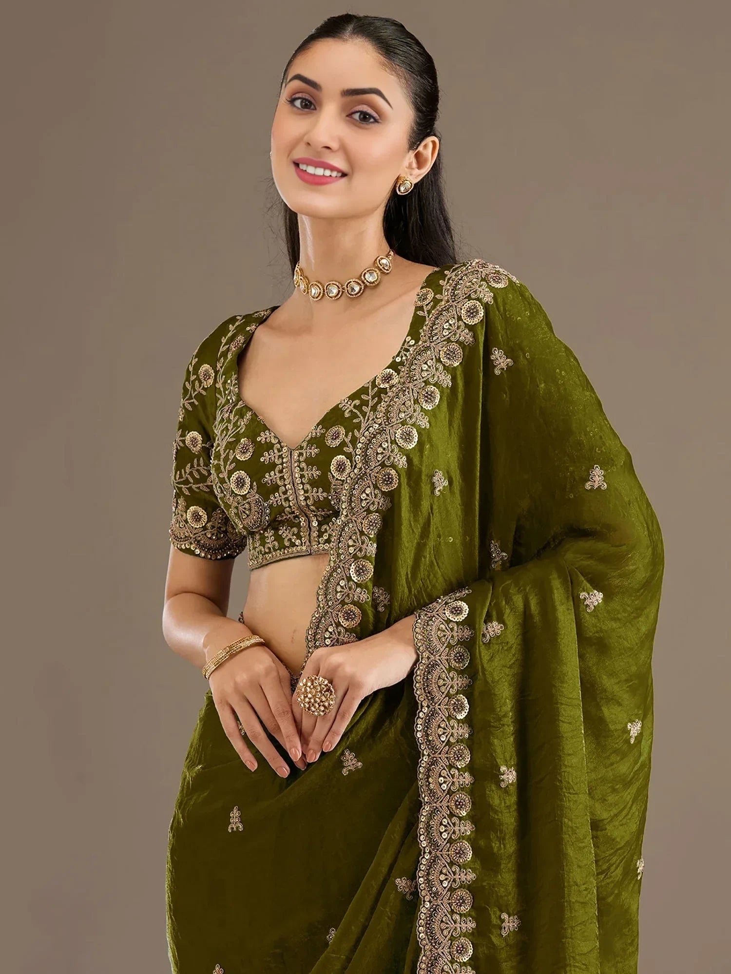Amazing Green Embroidered Silk Festival Wear Saree With Blouse