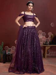 Fabulous Purple Embroidery Net Party Wear Lehenga Choli