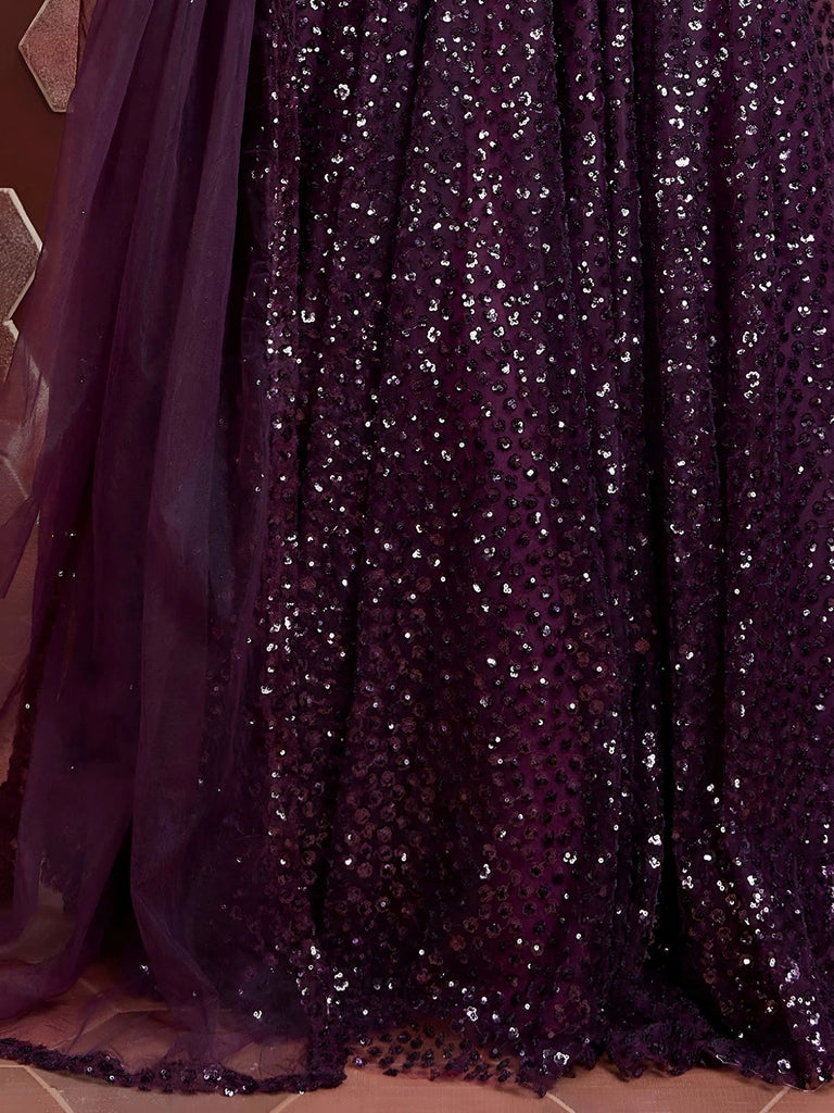 Fabulous Purple Embroidery Net Party Wear Lehenga Choli