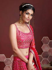 Great Pink Embroidery Pure Chinon Silk Party Wear Lehenga Choli