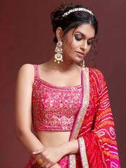 Great Pink Embroidery Pure Chinon Silk Party Wear Lehenga Choli