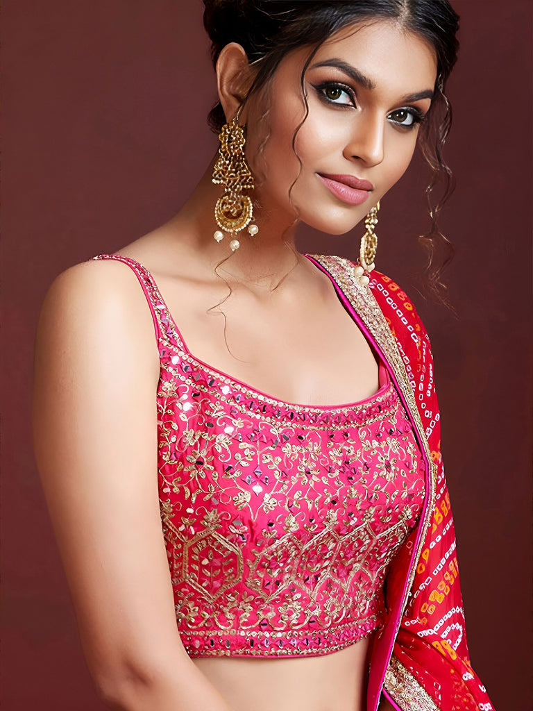 Great Pink Embroidery Pure Chinon Silk Party Wear Lehenga Choli