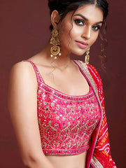 Great Pink Embroidery Pure Chinon Silk Party Wear Lehenga Choli
