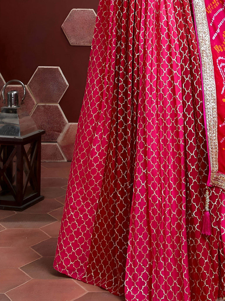 Great Pink Embroidery Pure Chinon Silk Party Wear Lehenga Choli