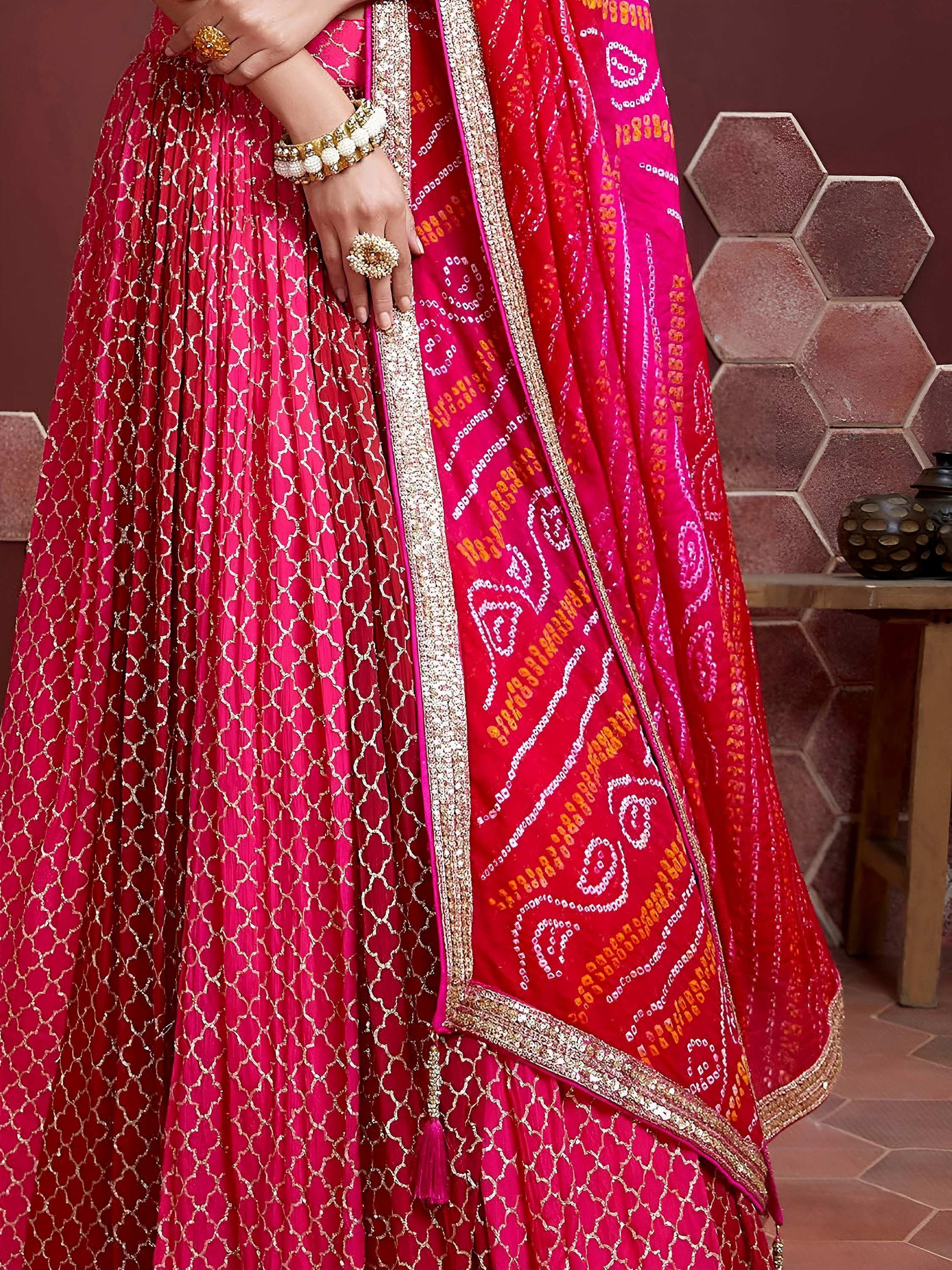 Great Pink Embroidery Pure Chinon Silk Party Wear Lehenga Choli
