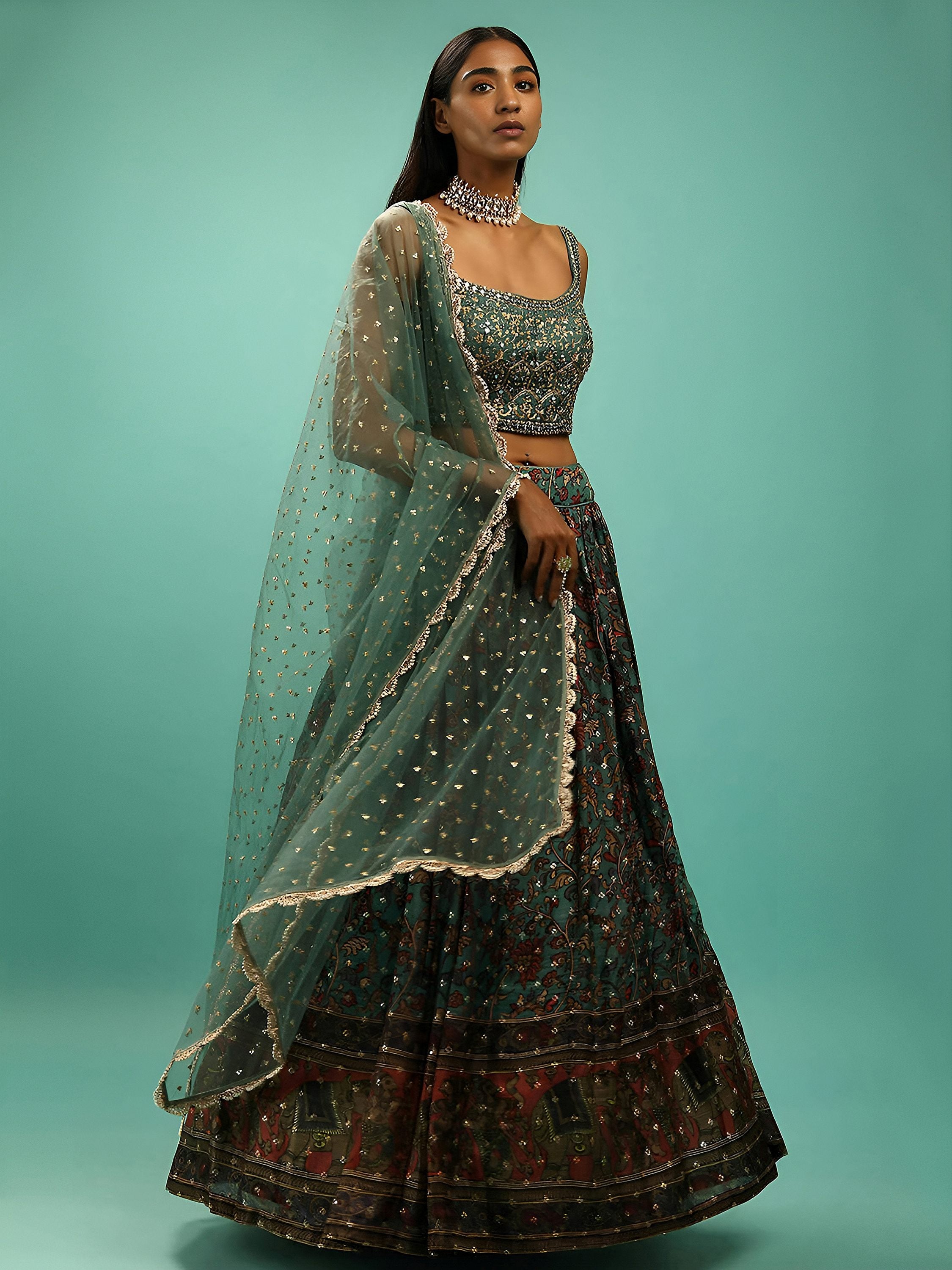 Incredible Green Sequins Chinon Function Wear Plus Size Lehenga Choli