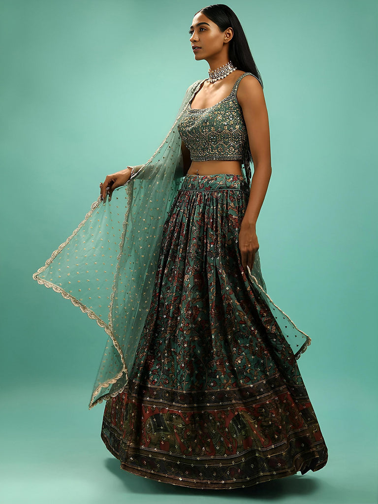 Incredible Green Sequins Chinon Function Wear Plus Size Lehenga Choli