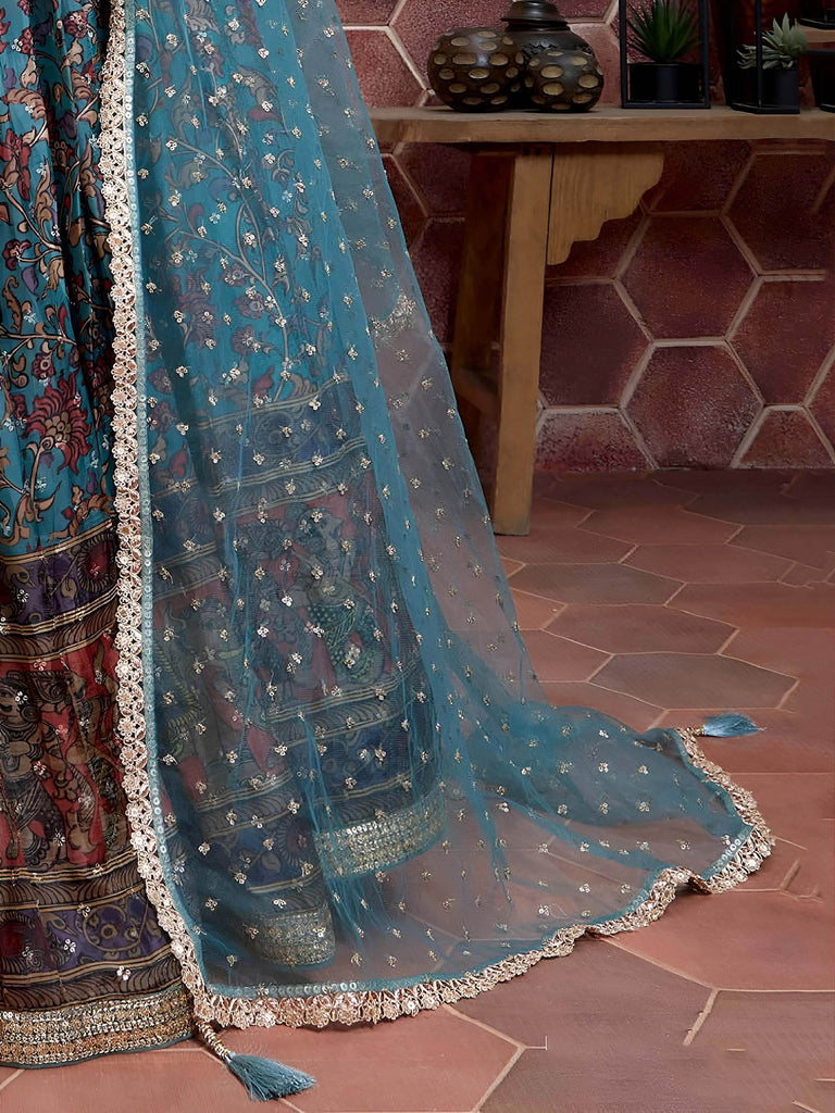Wondrous Blue Embroidery Chinon Silk Party Wear Lehenga Choli