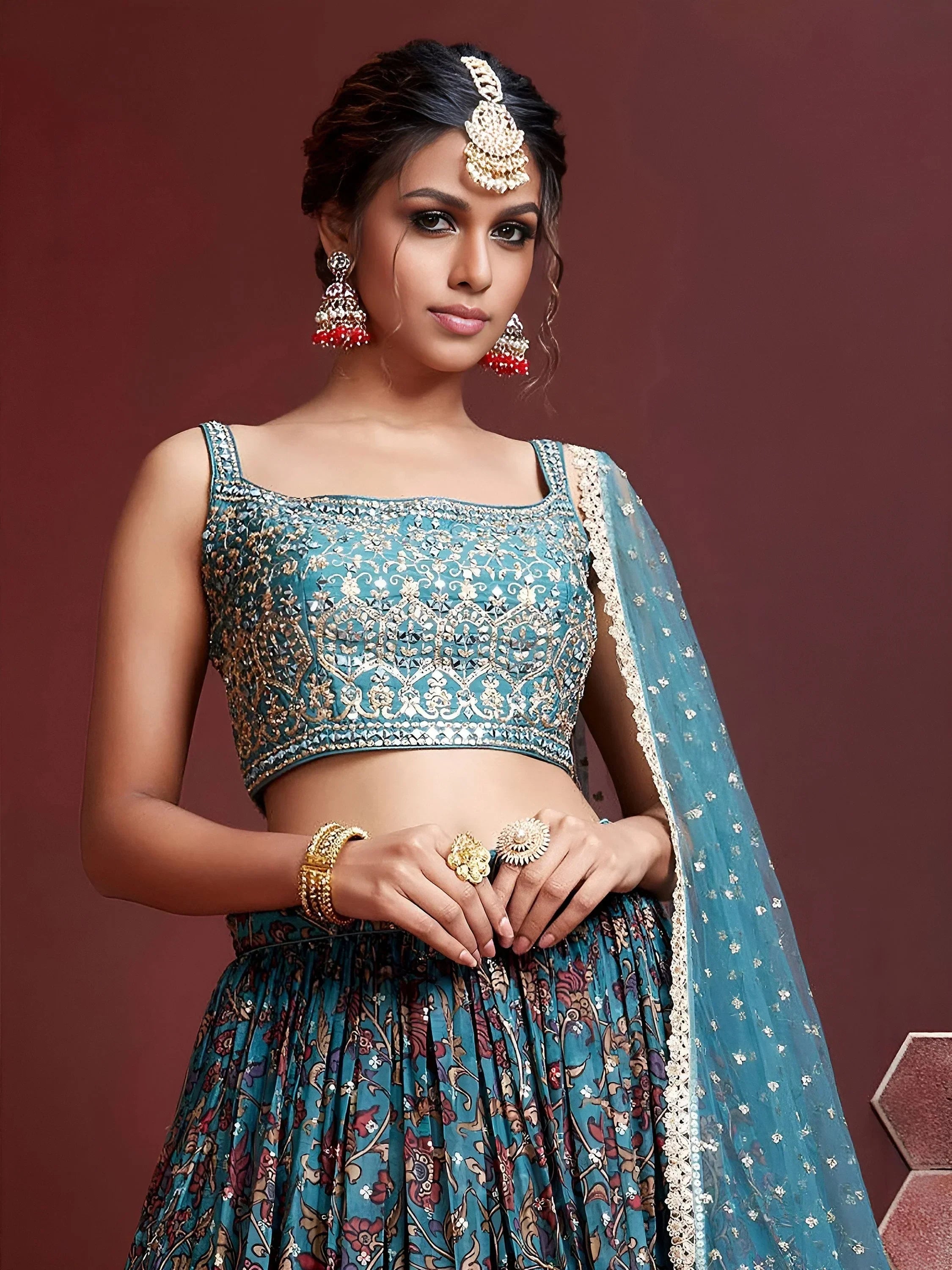 Wondrous Blue Embroidery Chinon Silk Party Wear Lehenga Choli
