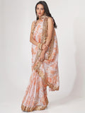 Gorgeous White Floral Printed Organza Party Wear Saree With Blouse