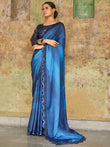 Astounding Navy-Blue Sequined Satin Festive Wear Saree With Blouse