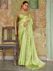 Engaging Limegreen Sequined Satin Party Wear Saree With Blouse