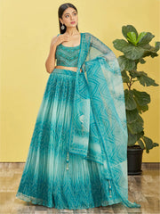 Beautiful Blue Mirror Work Organza Wedding Wear Lehenga Choli