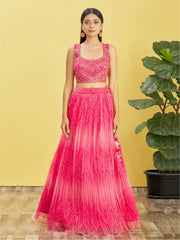 Gorgeous Pink Mirror Work Organza Reception Wear Lehenga Choli