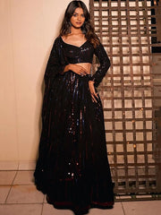 Stunning Black Sequins Georgette Reception Wear Lehenga Choli