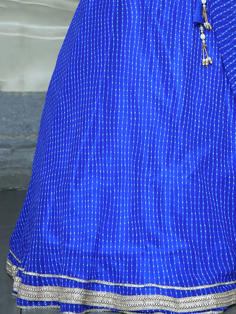 Ravishing Blue Laheriya Printed Georgette Wedding Lehenga Choli