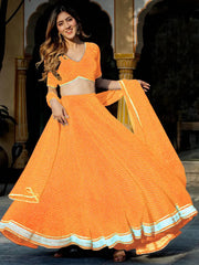 Pretty Orange Laheriya Print Georgette Wedding Lehenga Choli