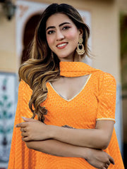 Pretty Orange Laheriya Print Georgette Wedding Lehenga Choli