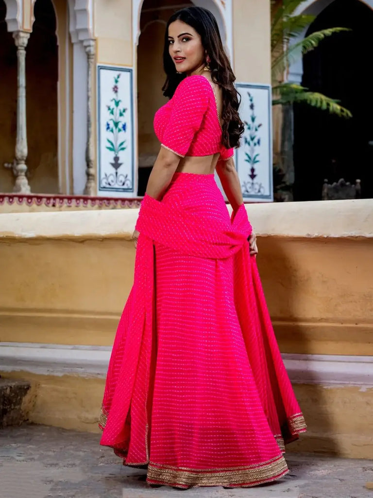 Astounding Pink Leheriya Georgette Bridesmaid Lehenga Choli