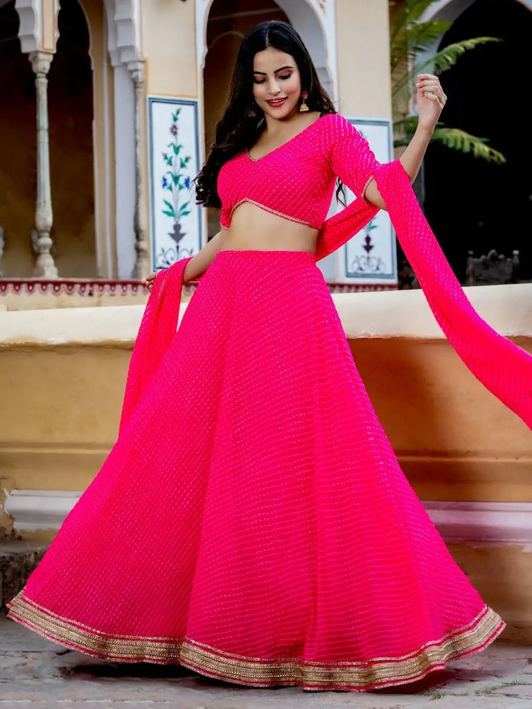 Astounding Pink Leheriya Georgette Bridesmaid Lehenga Choli