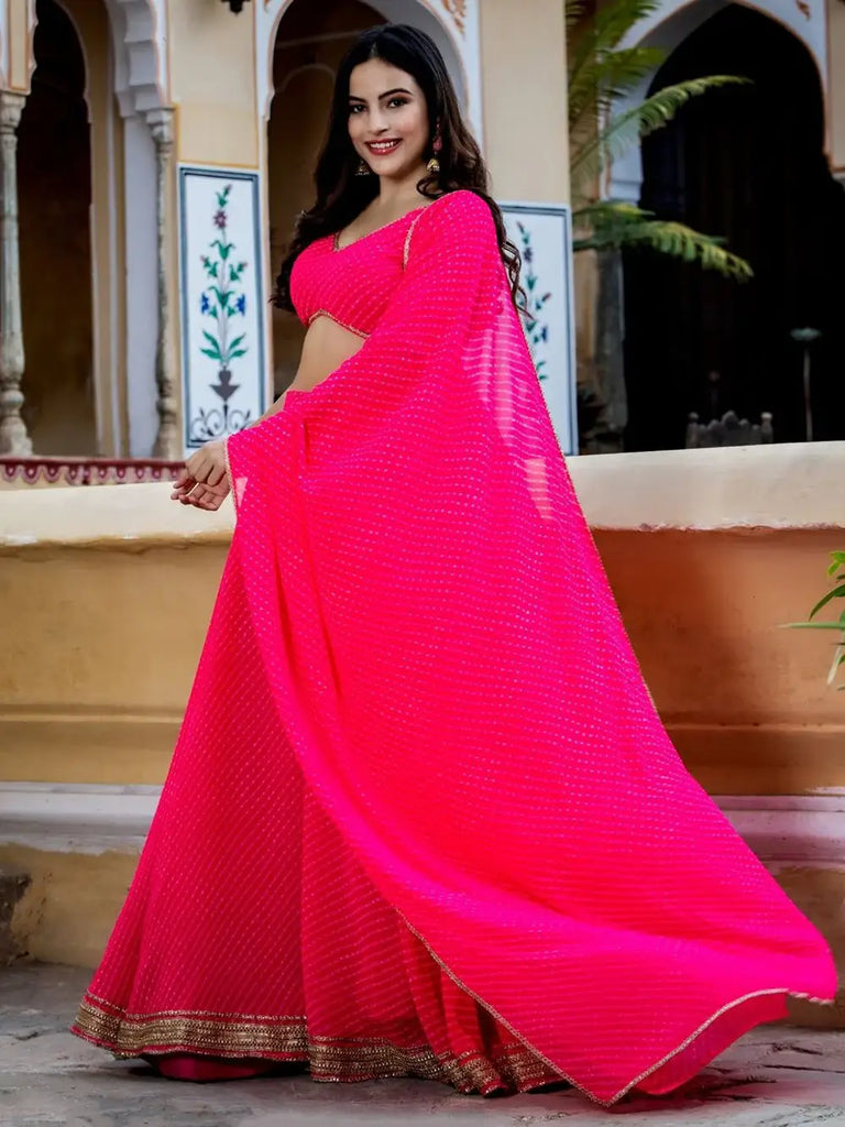 Astounding Pink Leheriya Georgette Bridesmaid Lehenga Choli
