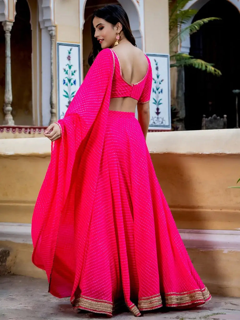 Astounding Pink Leheriya Georgette Bridesmaid Lehenga Choli