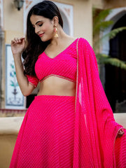 Astounding Pink Leheriya Georgette Bridesmaid Lehenga Choli